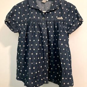 Girls NWOT Calvin Klein Denim Polka Dot Button Down Blouse